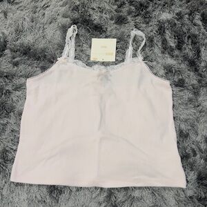 Wicked by Katie Kime Pink Lace Trim Pointelle Cami Tank Top